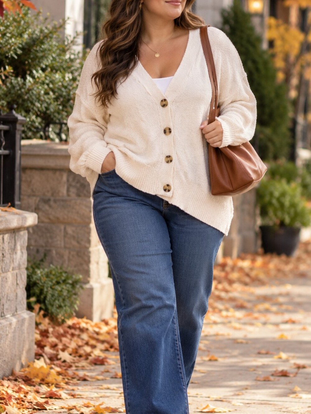 DEX Plus Size Cream V-Neck Oversized Knit Cardigan Cozy Coastal Grandma Casual
